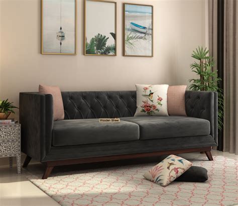 Buy Berlin 3 Seater Sofa (Velvet, Graphite Grey) Online in India at ...