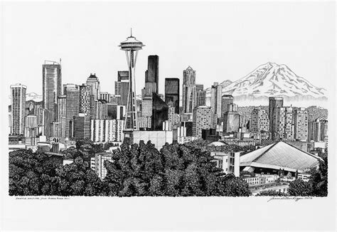 seattle skyline drawing | Pop art, Kunst, Historisch