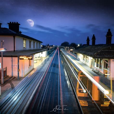 Stunning Moonlit Scene at Flint Train Station, North Wales