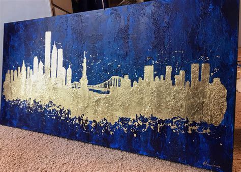 New York Skyline New York city art Gold leaf NY skyline Blue | Etsy