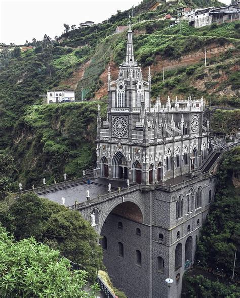 This is Las Lajas Sanctuary in 📍Nariño, Ipiales, Colombia. It is built inside the canyon of the ...