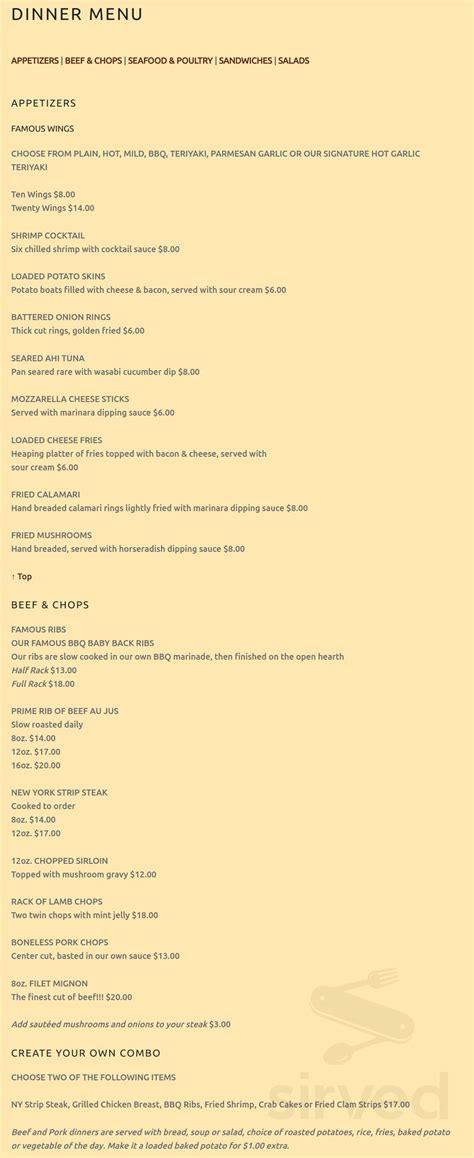 The Beef and Barrel Restaurant & Lounge menu in Crossville, Tennessee