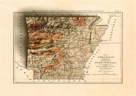 Arkansas Map Arkansas Relief Map Old Map of Arkansas Vintage Map of ...