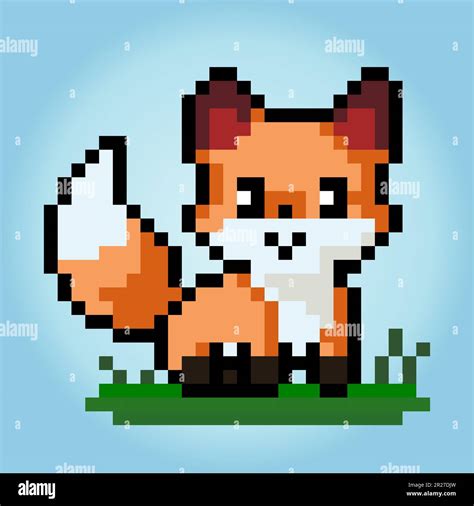 8-bit pixel of fox. Animal in Vector illustration for cross stitch and ...