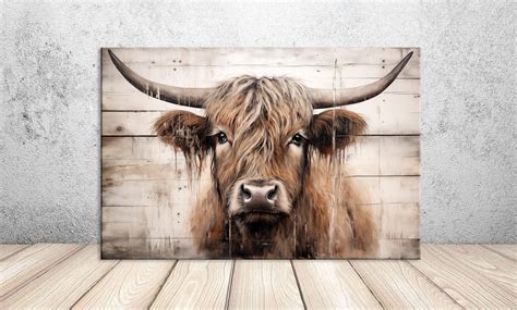 Highland Cow Art Print Scottish Cow Canvas Rustic Wall Art Cow - Etsy