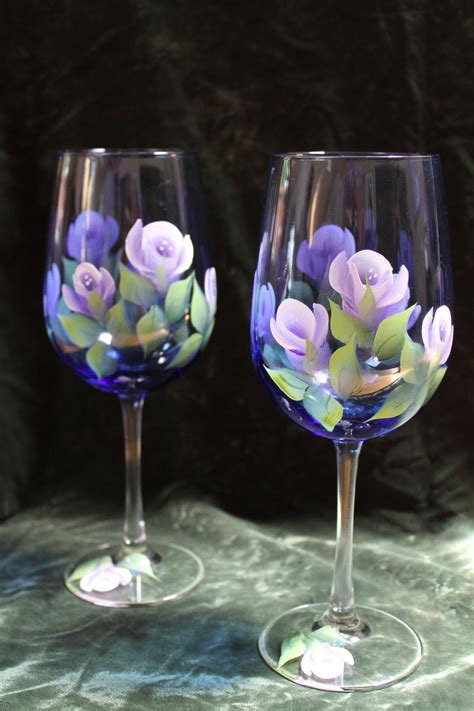 Hand Painted Wine Glasses Set of 2 Lavender and White