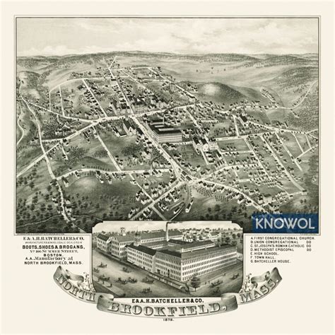 Historic Map of North Brookfield, MA from 1878 by OH Bailey & JC Hazen