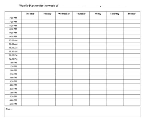 Printable Hourly Weekly Planner