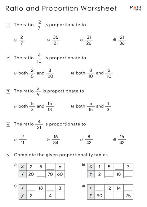 Ratio and Proportion Worksheets - Math Monks