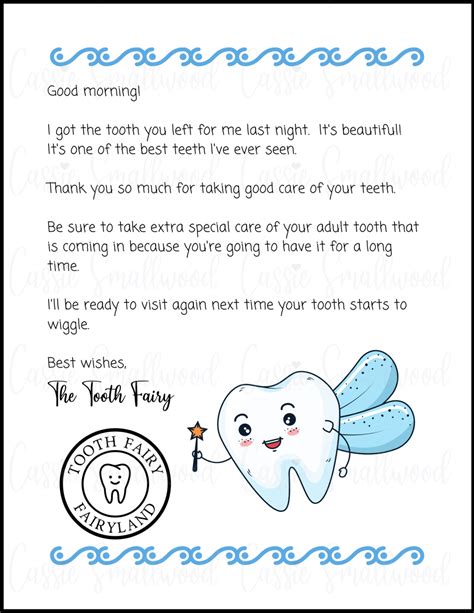 Cute Tooth Fairy Letter For Boys - Cassie Smallwood