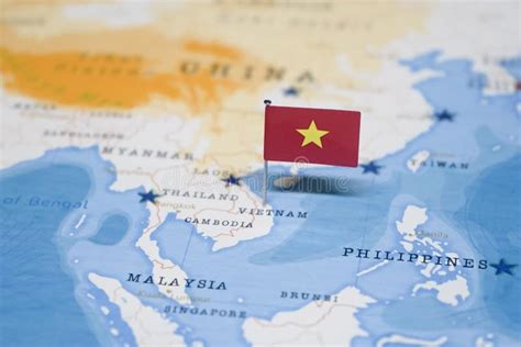 The Flag of Vietnam in the World Map Stock Image - Image of material ...