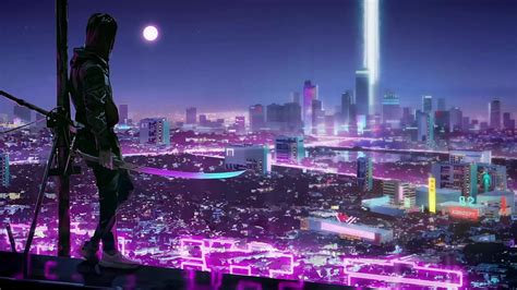 Samurai Katana Neon City Live, purple samurai HD wallpaper | Pxfuel