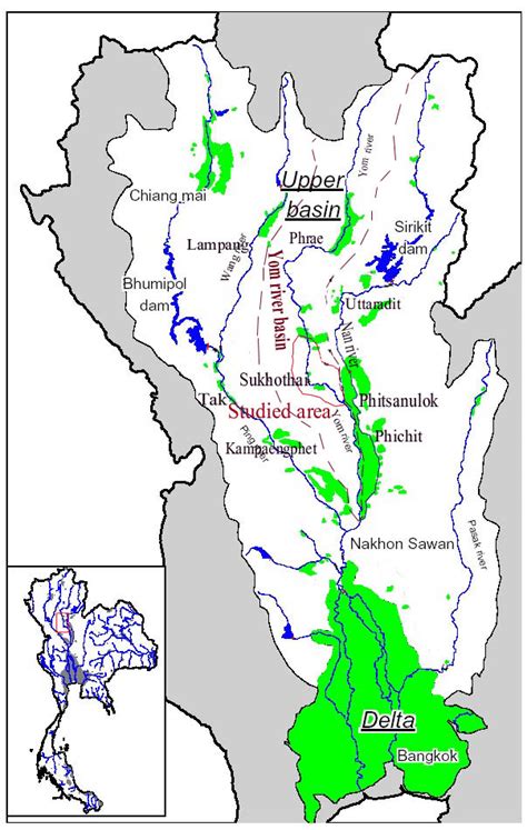 Map of the Great Chao Phraya River Basin and location of studied area ...