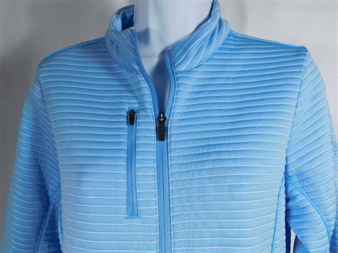 PETER MILLAR Women's Light Blue & White Striped Full Zip Jacket Sz M