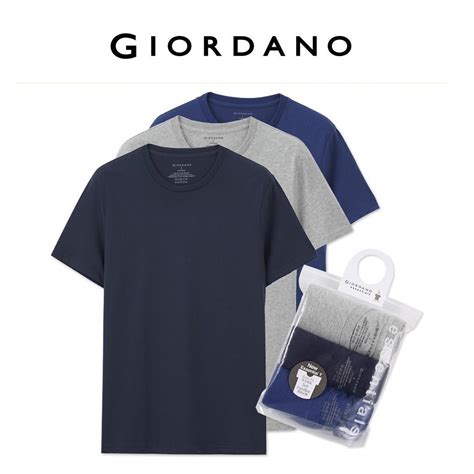 [3 pcs] Original GIORDANO Men T-Shirts Solid Crew-neck 100% Quality ...