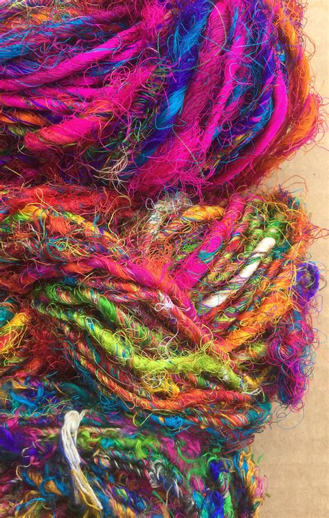 Sari Silk Yarn, Variegated Silk Fibre Yarn, Artisan Yarn, Exotic Yarn, Colour - Multicoloured