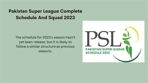 Pakistan Super League Complete Schedule And Squad 2023