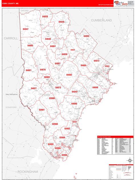 York County, ME Zip Code Wall Map Red Line Style by MarketMAPS - MapSales