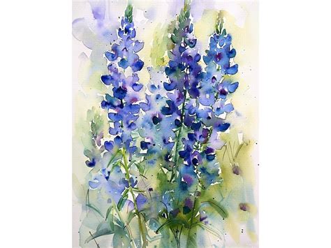 Bluebonnet Watercolor Art Print Floral Wall Painting Flowers Watercolor ...