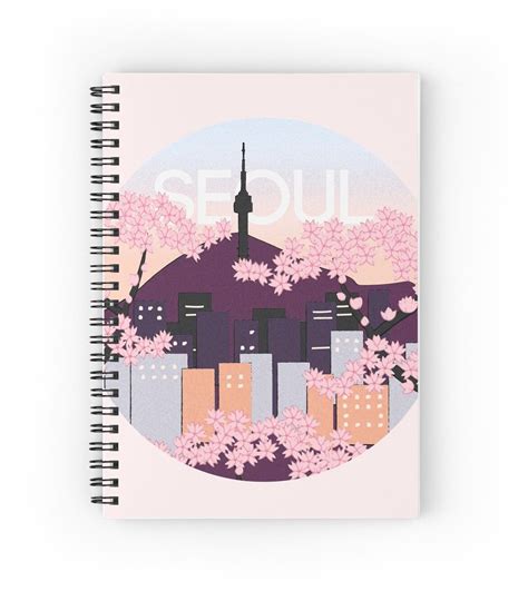 "Seoul Tower With Woodblock Style Cherry Blossoms South Korea " Journal ...