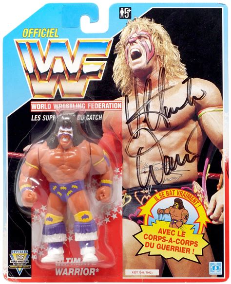 WWE Wrestling WWF Vintage Ultimate Warrior Action Figure Autographed, French Card Hasbro - ToyWiz