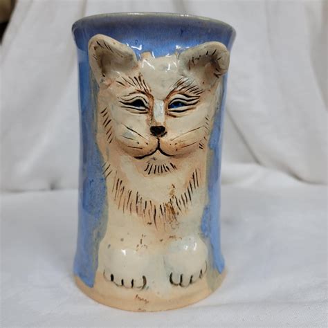 Art Pottery Cat, Lion 3D Vase, Signed