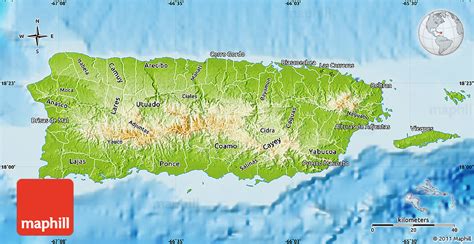 Physical Map of Puerto Rico