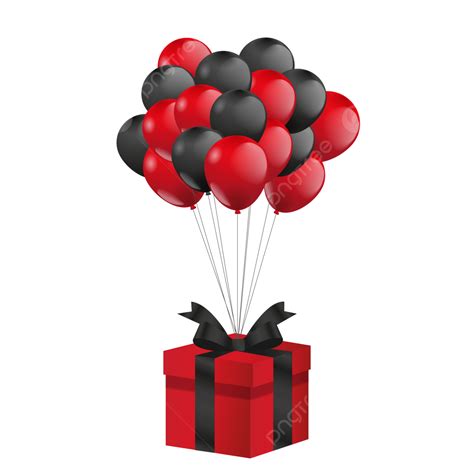 Red And Black Balloons With Gift, Balloons, Decoration, Gift PNG and ...