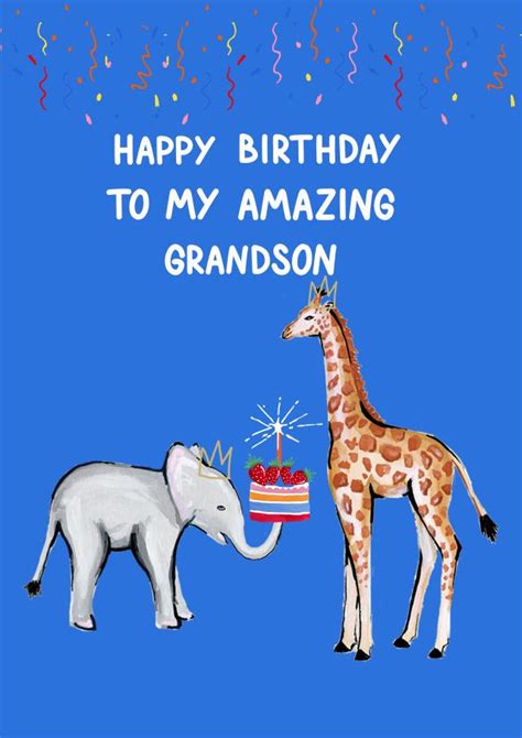 Cute Birthday Card - Grandson - Safari Animals | thortful