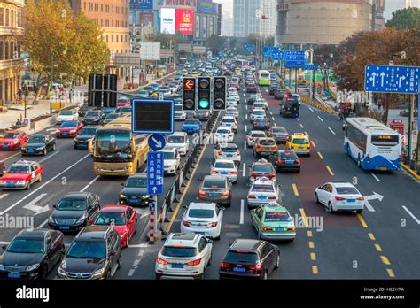 Shanghai street. Busy road in chinese city of Shanghai Stock Photo - Alamy