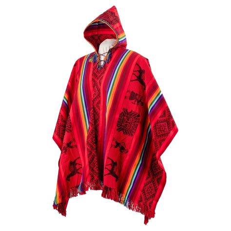 Hooded Peruvian Poncho RED, Peruvian Traditional Wool Blend Poncho ...