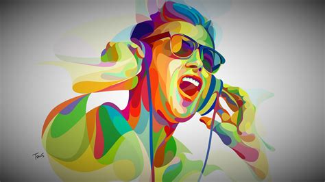 man with headphones clip art pop music #artwork #colorful #4K # ...