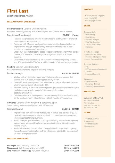 Experienced Data Analyst Resume Examples for 2024 | Resume Worded