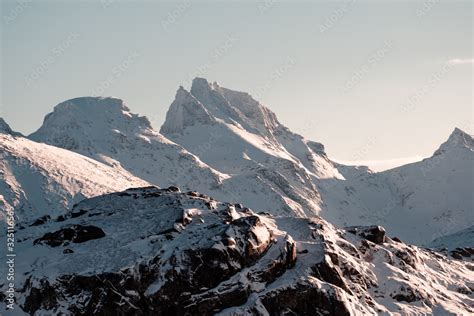 Peaks of norway. Typical lofoten islands landscape During winter. lofoten is a dreamy ...