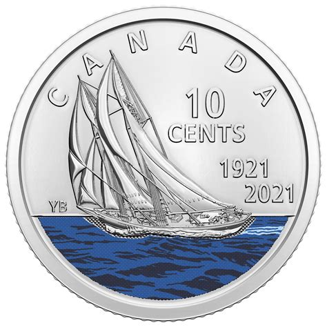 10-CENT - 2021 COLORED "100TH ANNIVERSARY OF BLUENOSE" 10-CENT - BRILLIANT UNCIRCULATED (BU ...