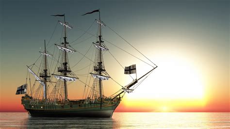 Wallpaper : sailing ship, sea, sunset, digital art 1920x1080 - Corgen - 1148597 - HD Wallpapers ...