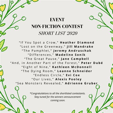 2020 Non-Fiction Contest Short List - EVENT