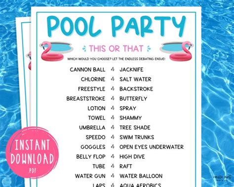 Pool Party This or That Game Printable Fun Summertime Party | Etsy