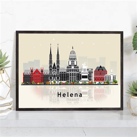 HELENA MONTANA Illustration Skyline Poster, Montana State Modern ...