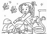 Garden Coloring Pages Girl Watering Flowers  Free Printable sketch template
