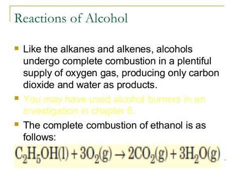 Reactions of alcohol