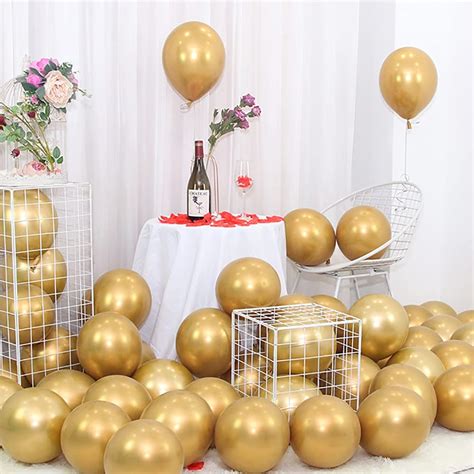 100pcs 5inch Metallic Balloons, Shiny Gold Latex Balloon for Birthday ...