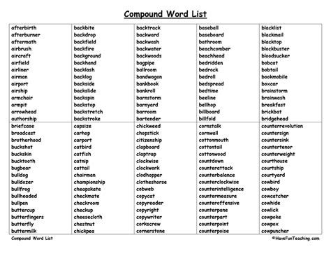 Compound Word List - Have Fun Teaching