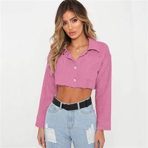 2018 Crop Top Pink Streetwear Cropped Denim Jacket Coat Women Spring ...