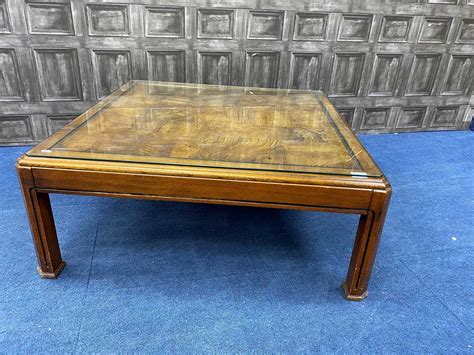 Lot 386 - A MODERN STAINED WOOD COFFEE TABLE