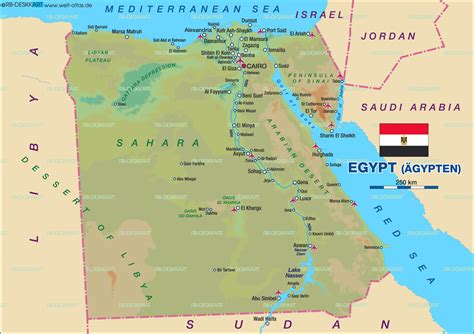 Map of Egypt with Cities and Landmarks