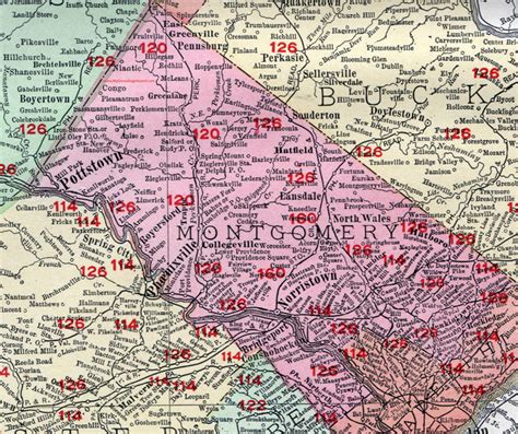 Montgomery County, Pennsylvania 1908 Map by Rand McNally, Norristown ...