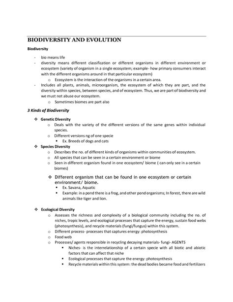 SOLUTION: Biodiversity and evolution notes - Studypool