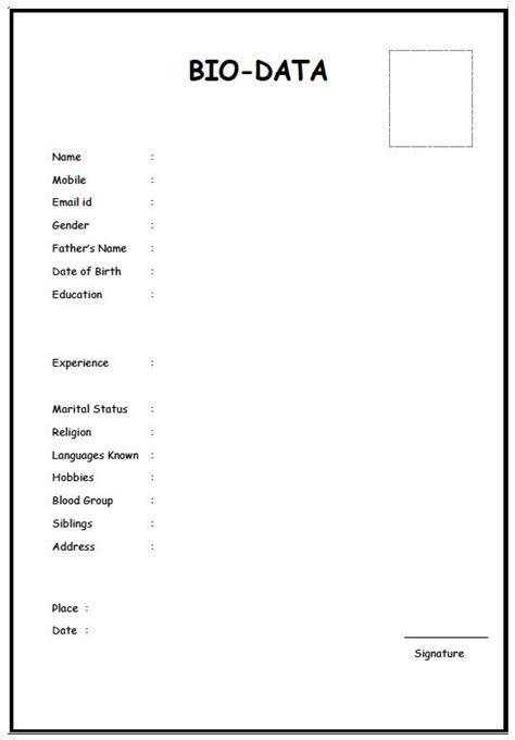 25+ Simple Bio Data Formats for Job PDF & Word (Free Download) | Bio ...