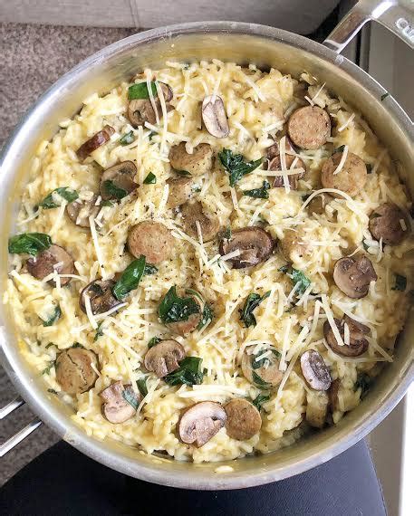 Sausage, Mushroom & Spinach Risotto - Figgin Delicious